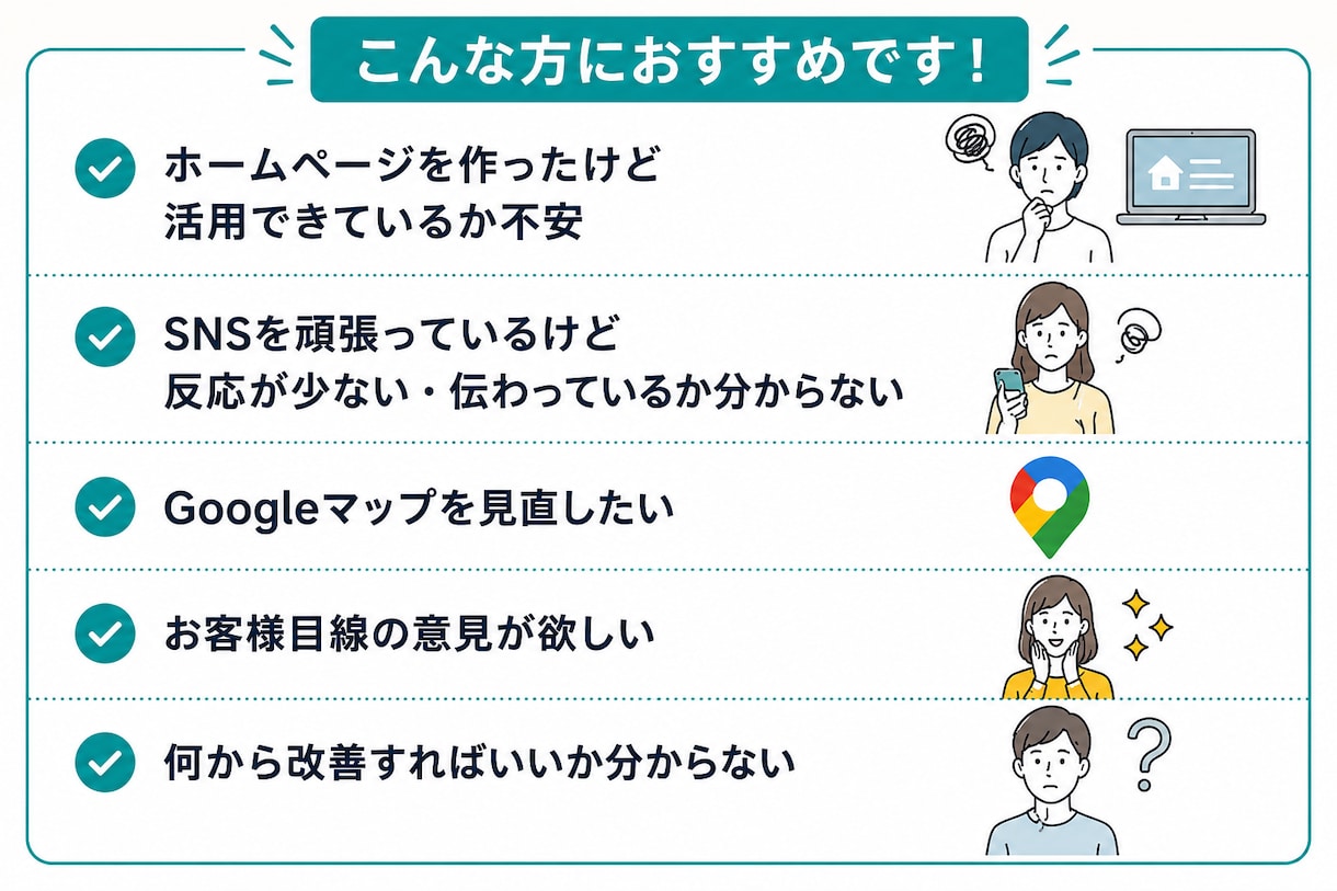 お店のHP・SNS改善点を診断します お客様目線で改善点を分かりやすくお伝えします イメージ2