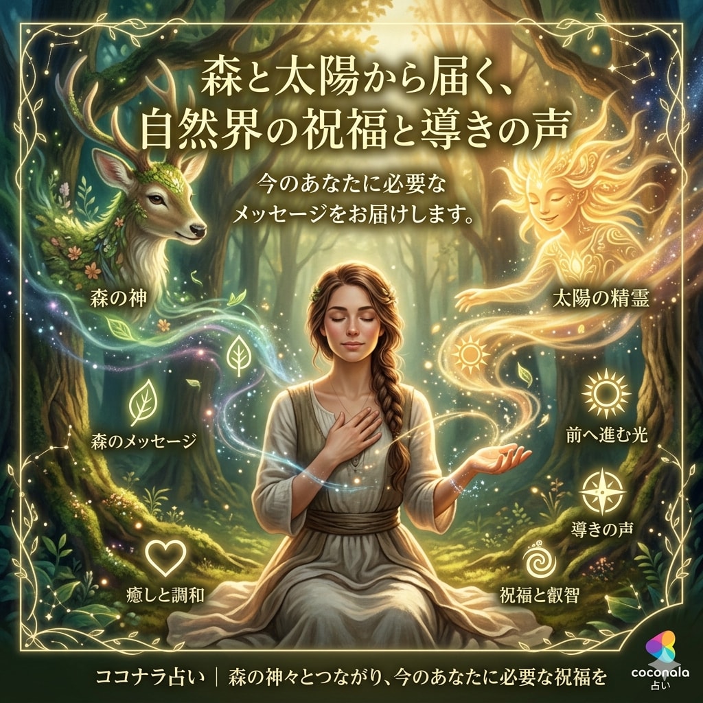森と太陽の祝福を受ける神の導きリーディングをします 太陽と森の神々が今のあなたへ託す、光のメッセージを届けます イメージ1