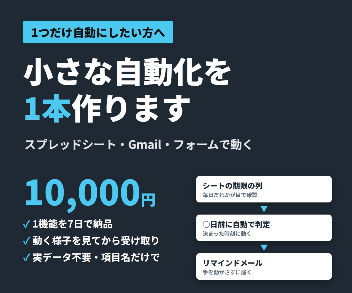 シート・Gmailの小さな自動化を1本作ります 通知・リマインド・集計メールなど、1機能だけを7日で納品 イメージ1