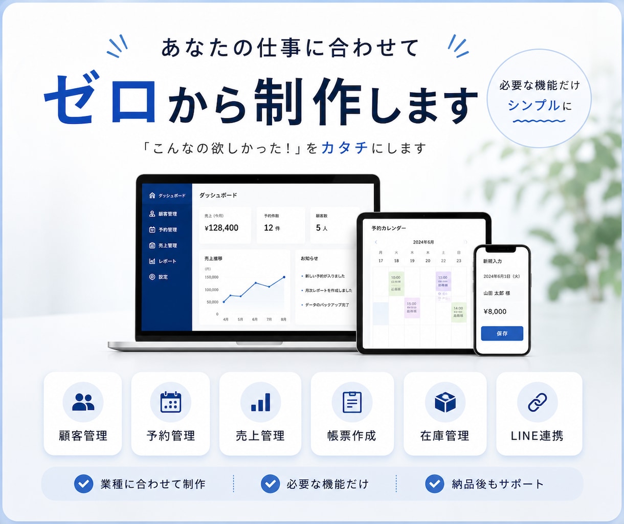 現場に合わせたオーダーメイド業務システムを作ります 「難しい」を「簡単」に。小規模事業所向けも。 イメージ3