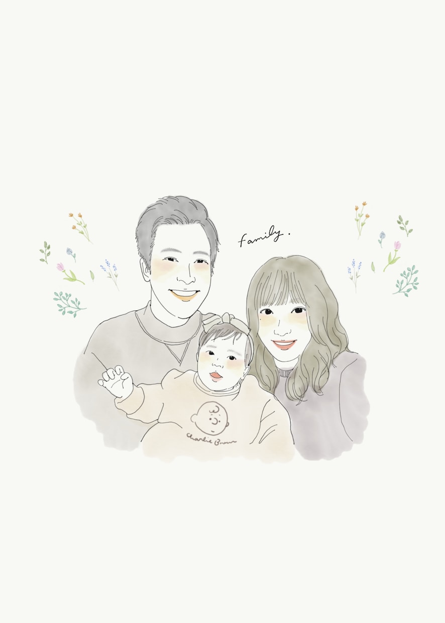 写真からオシャレな雰囲気の似顔絵イラストを描きます 水彩風の着色で手描き感が可愛いイラストです。ポストカードなど イメージ10