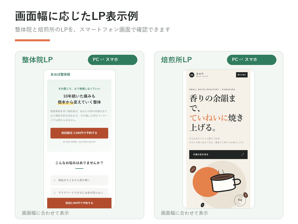 スマホ対応込みでLPをHTML/CSS化します デザイン支給OK｜レスポンシブ対応込み｜修正2回無料 イメージ5