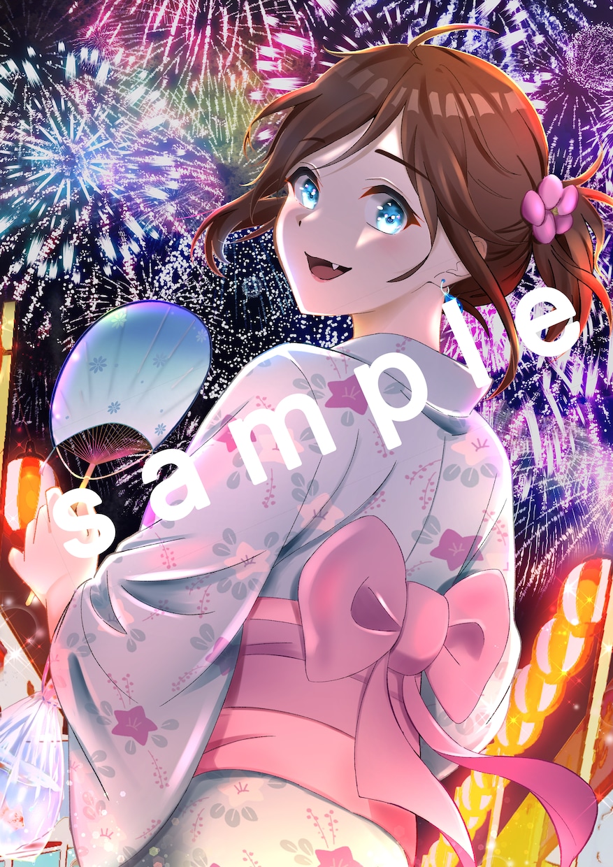 夏祭りの情景を描いたイラストを販売します 浴衣×花火×笑顔のワンシーンをお届け イメージ1