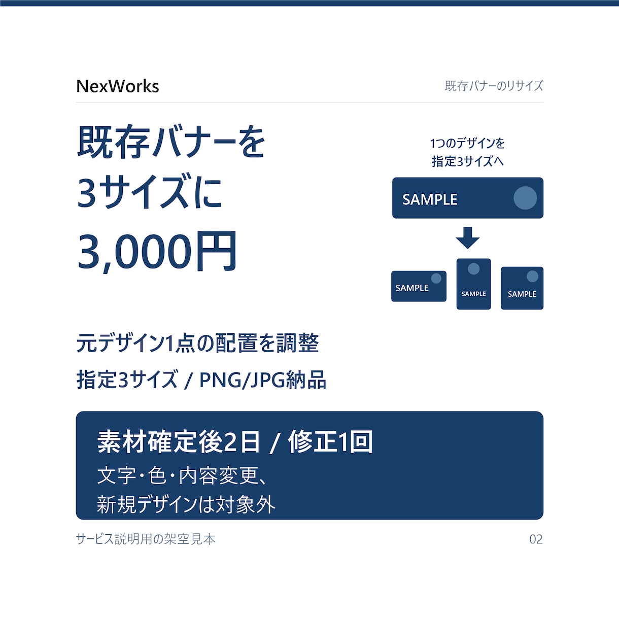 既存バナーを3サイズにリサイズします 元デザイン1点を活用｜3サイズの配置調整 イメージ1