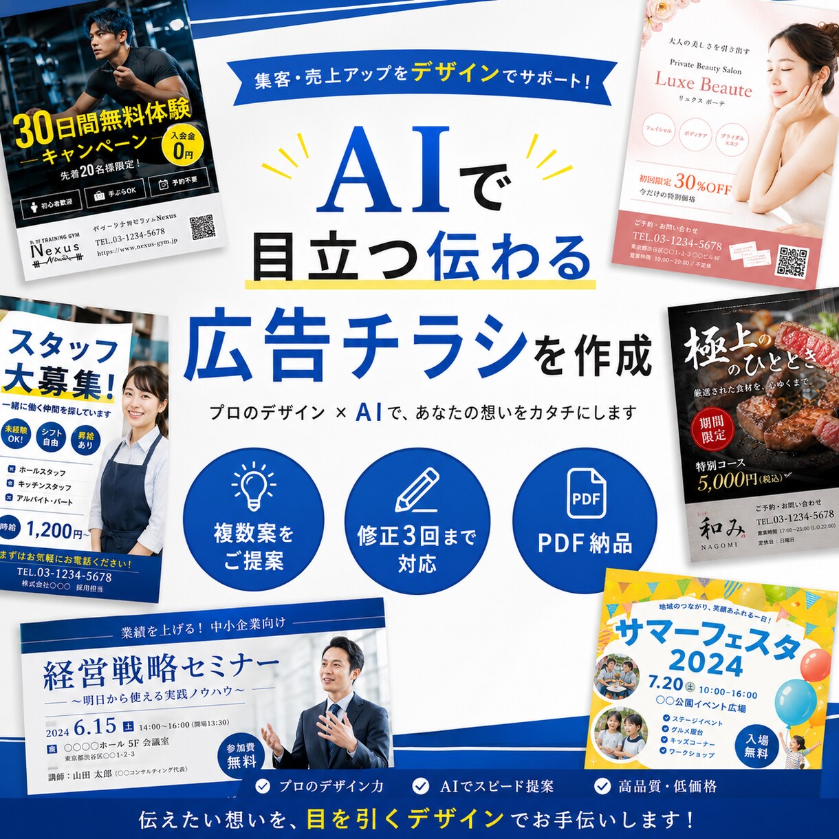 AIで目立つ伝わる広告チラシを複数案作成しますます 複数案から選べて修正3回・PDF納品で安心 イメージ1
