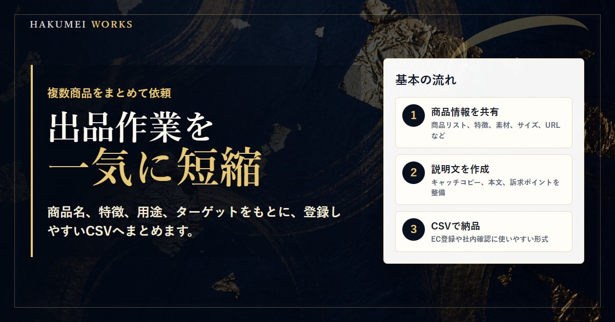 EC向けの商品説明文をCSVでまとめて作成します 特徴の羅列を、買う理由が伝わる商品説明へ整えます イメージ4