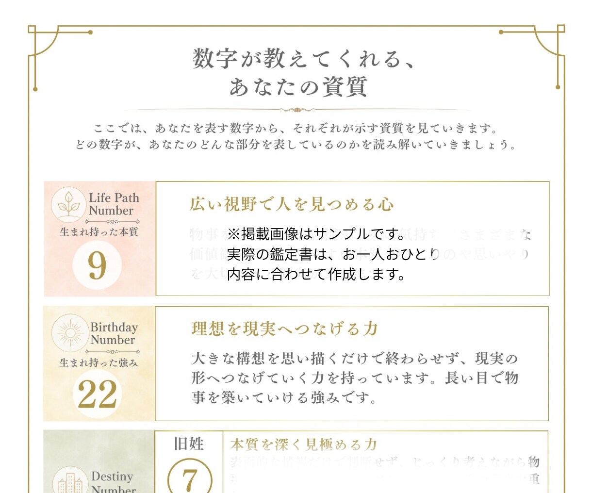 数秘術と心理学で今を読み解く鑑定書を作ります 今の悩みを入り口に、本質・強み・心の動きを紐解く一冊 イメージ6
