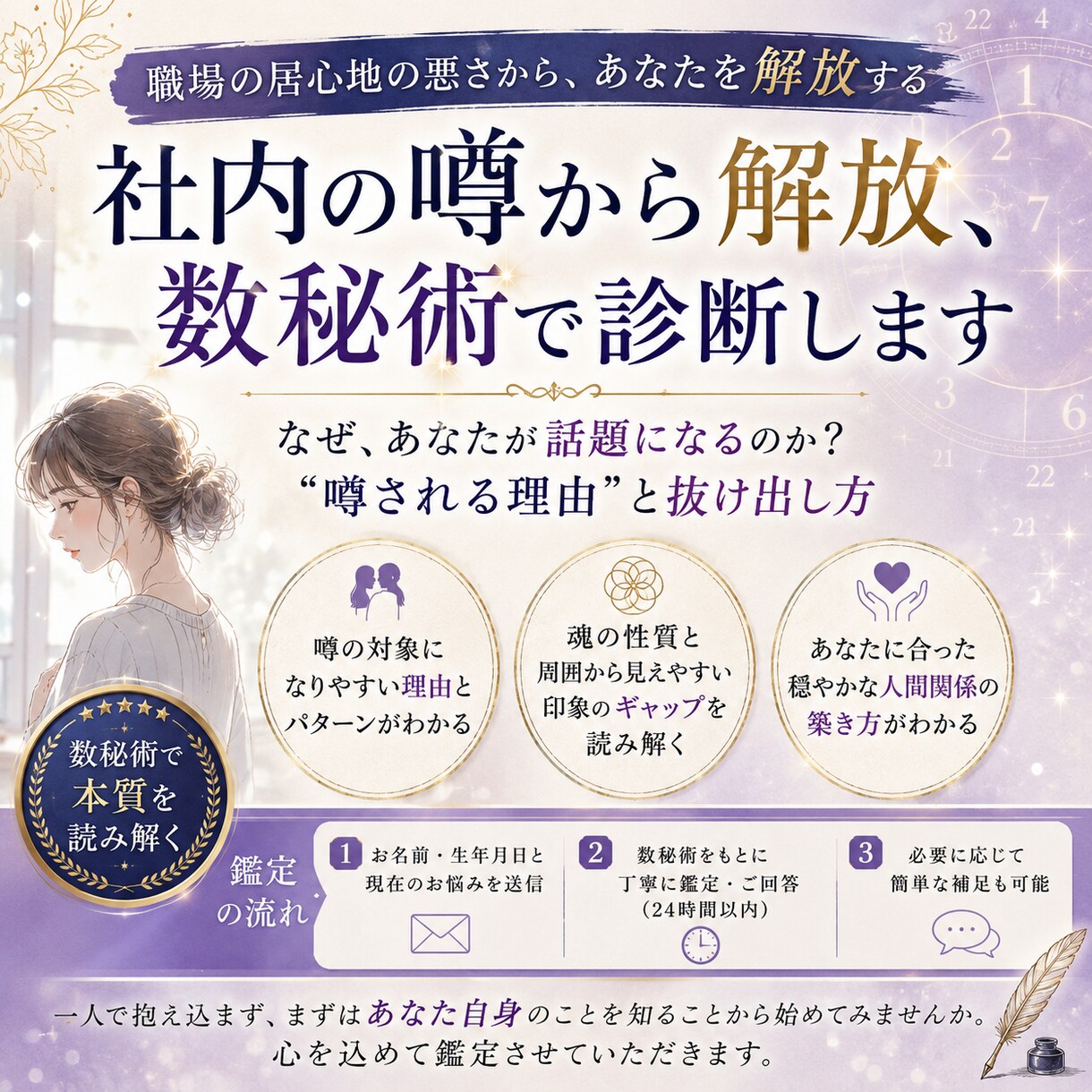 社内の噂から解放、数秘術で診断します なぜ、あなたが話題になるのか？"噂される理由"と抜け出し方 イメージ1