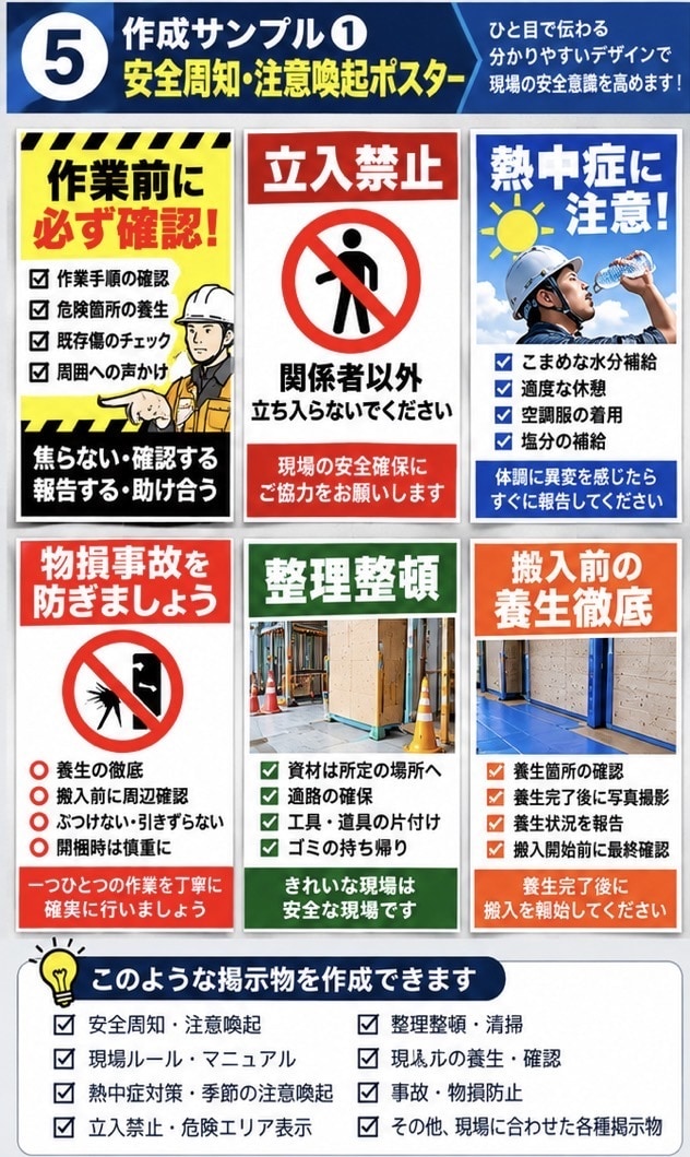建設業・現場向けの安全周知画像を作成します 注意喚起・安全ルールを、現場で伝わる画像に仕上げます イメージ5