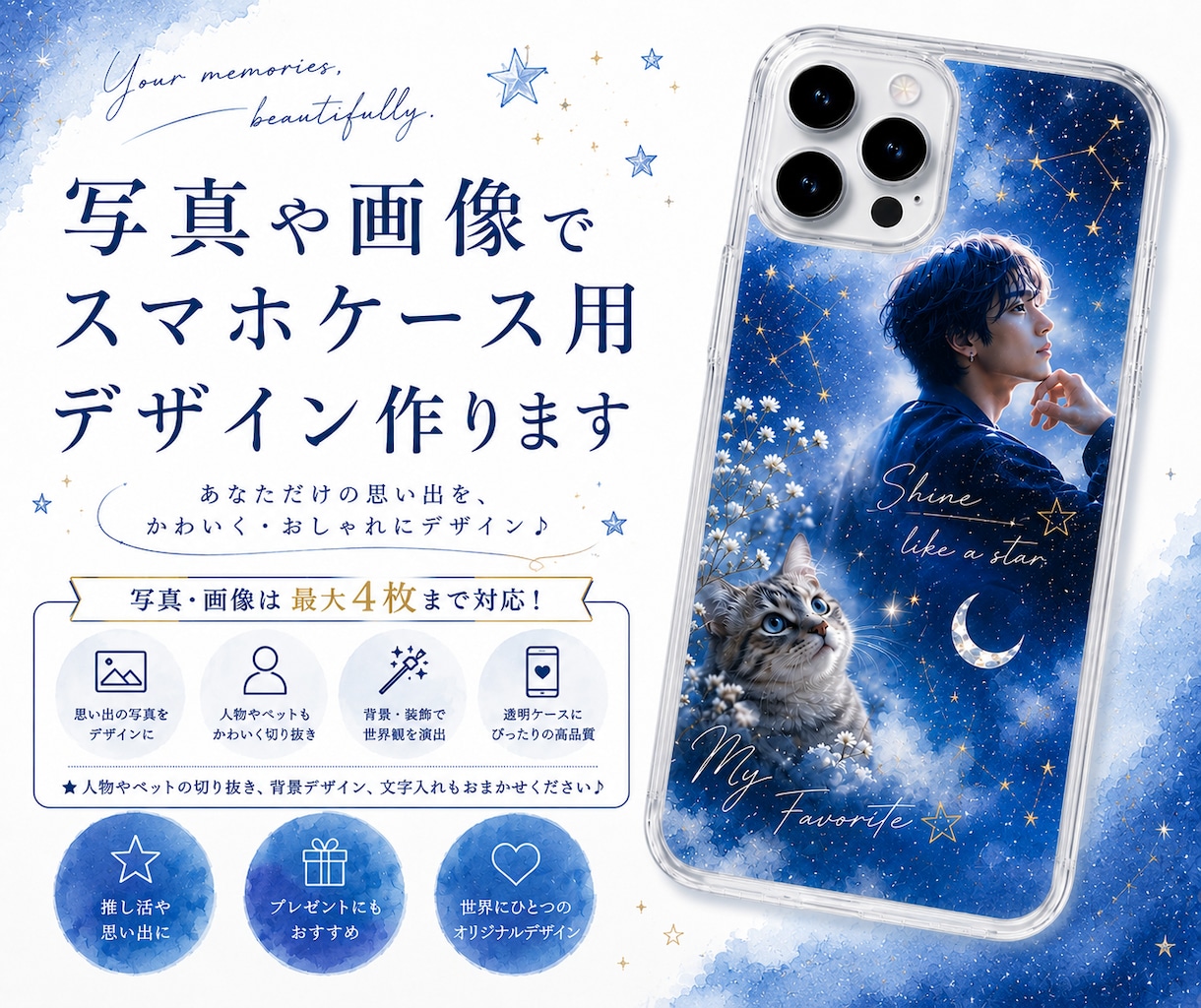 写真や画像でスマホケース用デザイン作ります お気に入りの写真や画像をデザイン♪ イメージ1