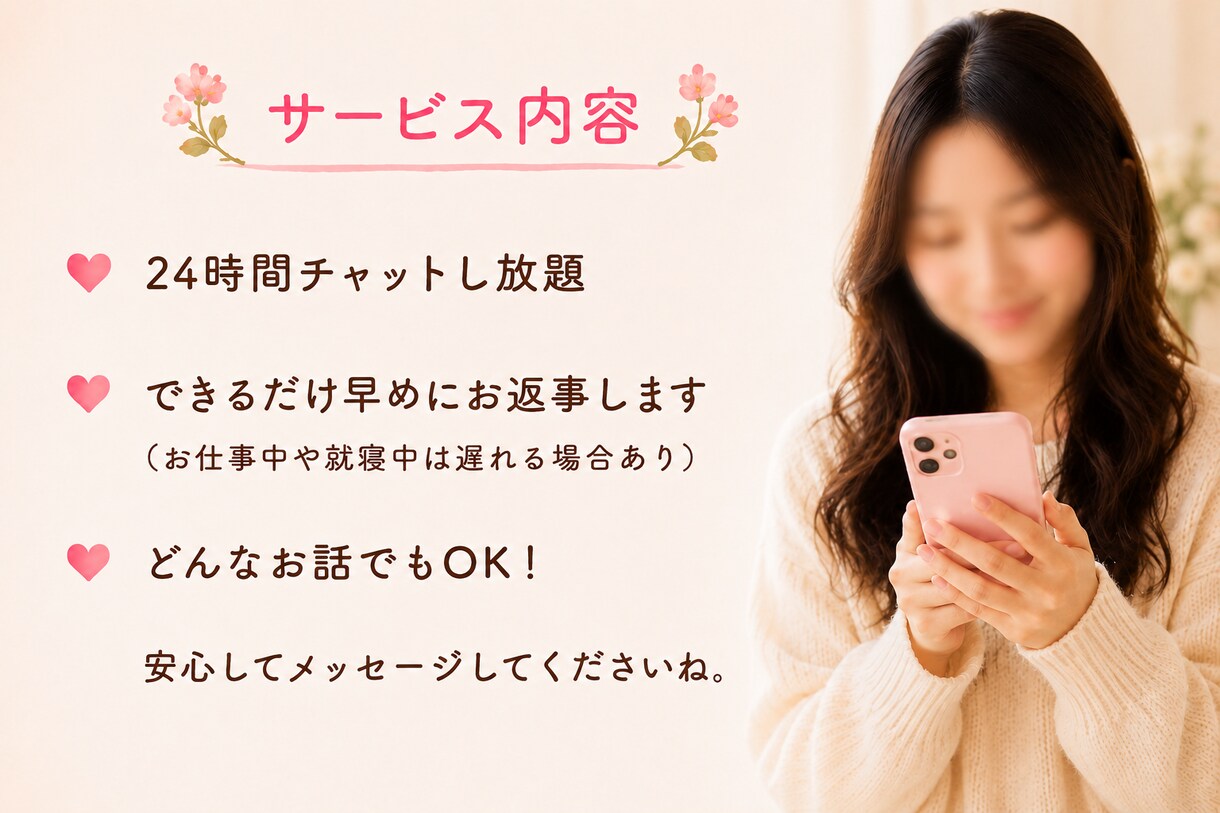 チャットで愚痴恋愛お悩み寄り添います あなたのペースを大切にしながら否定せず最後までお聞きします イメージ2