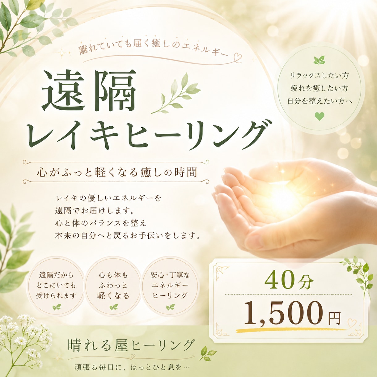 遠隔レイキヒーリングで心と身体を癒します 頑張りすぎて疲れた心と身体に、そっと癒しの時間をお届けします イメージ1