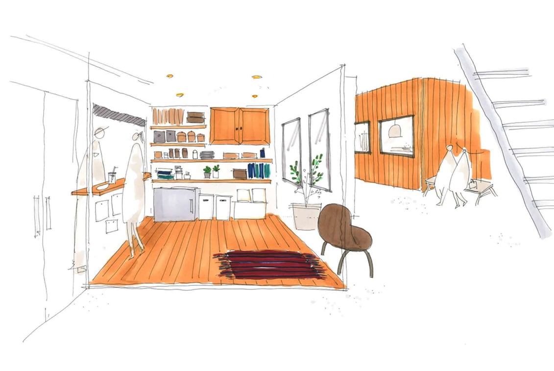 イラスト調の手描き内観(外観)パース描きます 内観パースイラスト風お任せください。急ぎの案件お受けします！ イメージ1