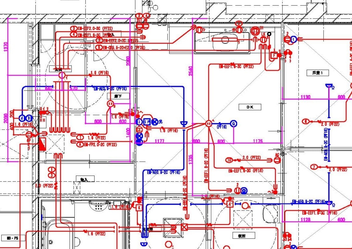 建築図から電気図面の施工図を書きます 電気施工図・プロット図を作図いたします。 イメージ1