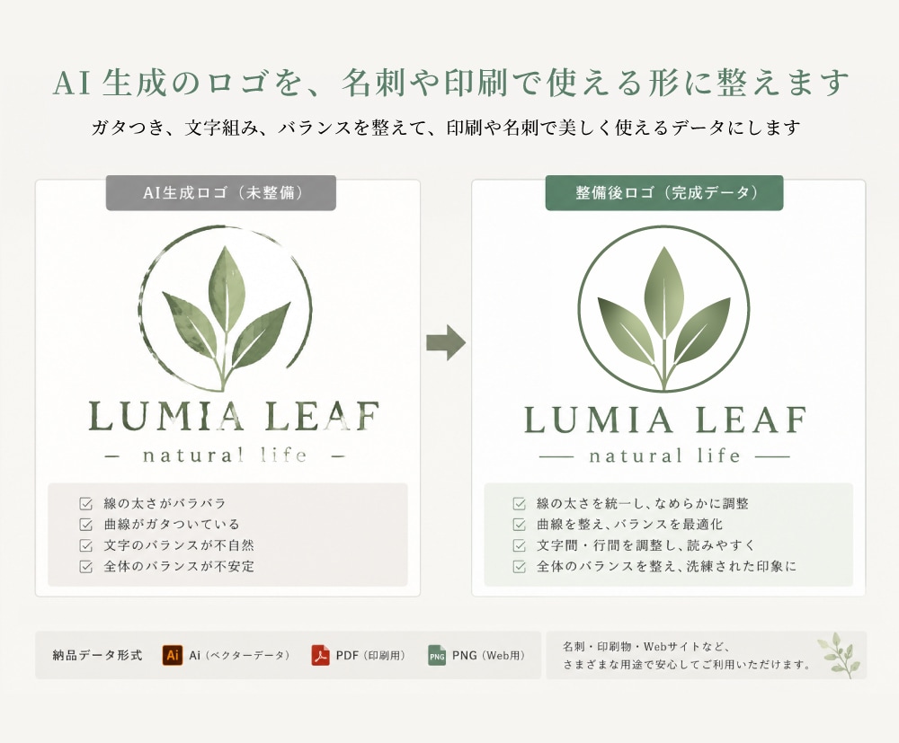 AI生成画像をロゴ・印刷用データに整えます AIで作った画像を、“使えるロゴ”に整えます イメージ3