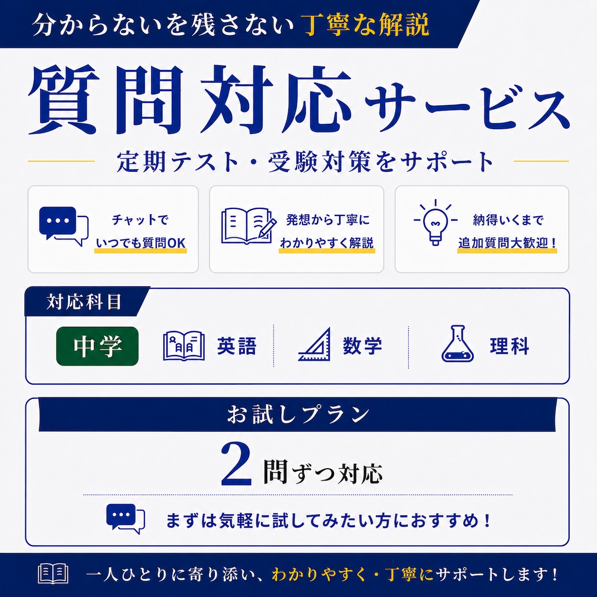 中学生の質問にチャットでお答えします 【お試しプラン】中学生の質問対応 イメージ1