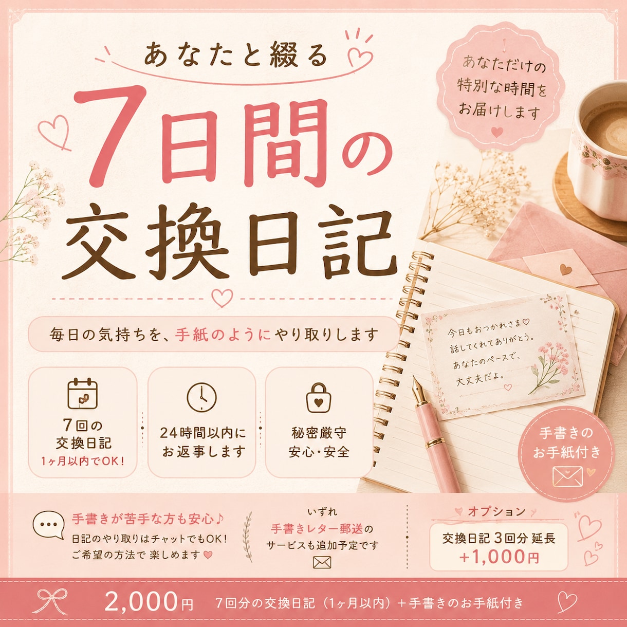 あなた専用の交換日記をお届けします 毎日1回、お手紙を書くような気持ちで。 イメージ1