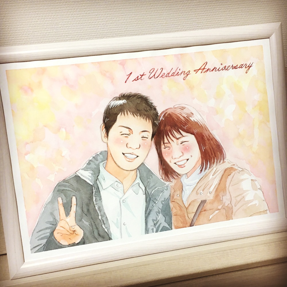 A4サイズ☆優しい水彩画の似顔絵お描きします 簡易額縁付き☆世界でただ一枚のオリジナルオーダー イメージ2