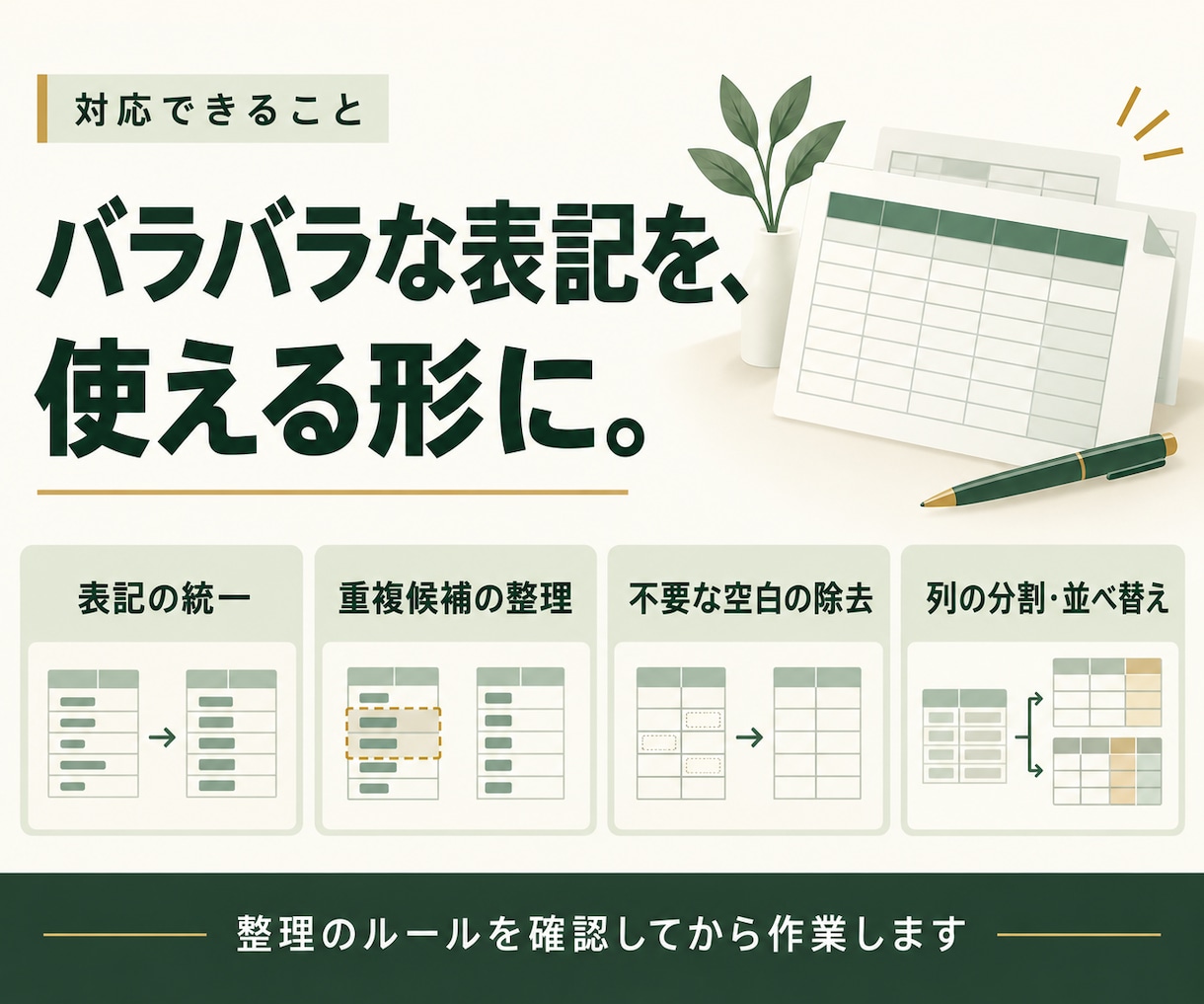 ぐちゃぐちゃなExcel・CSVデータを整理します 表記ゆれ・重複・空白を整え、集計しやすいデータへ イメージ4