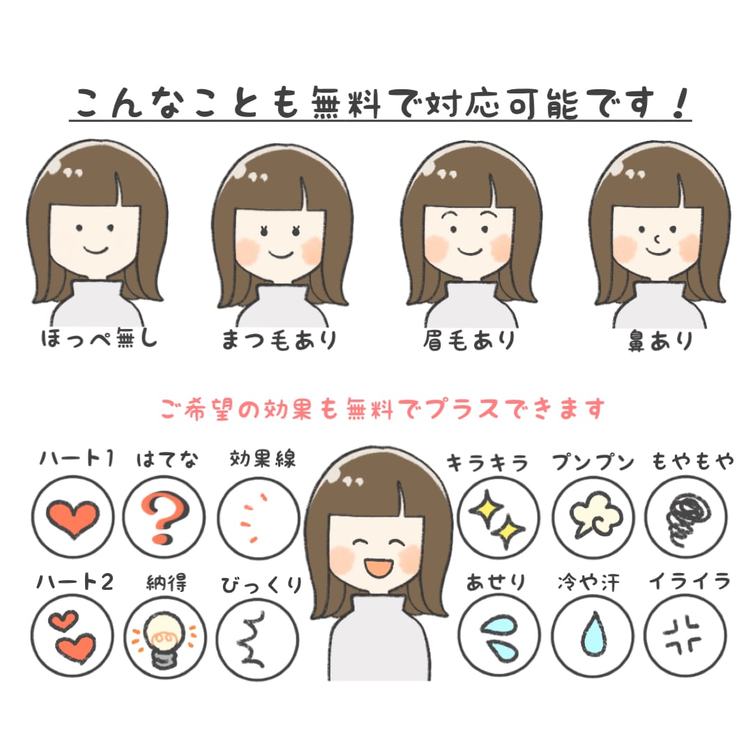 表情差分3点500円！ゆる優しいアイコン描きます 【男性にも女性にも人気の作風で、SNSやブログの印象◎に！】 イメージ4