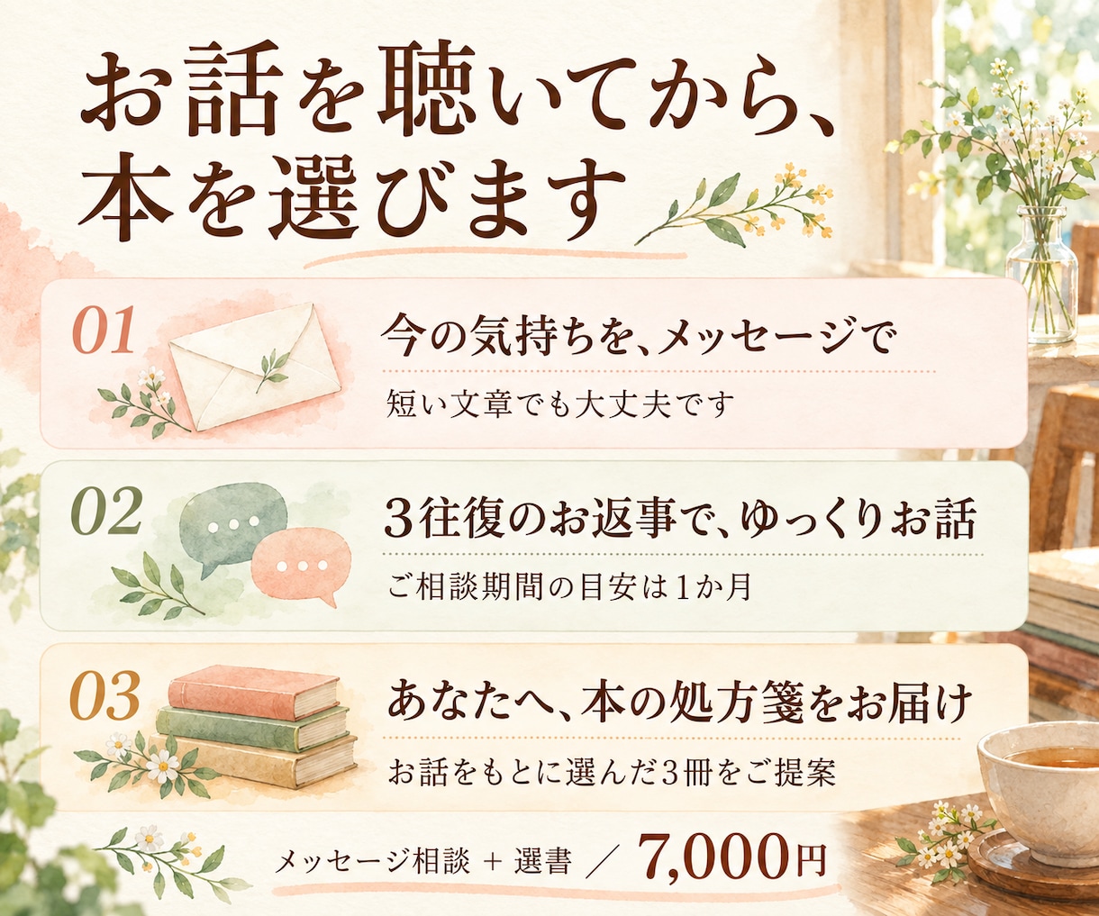 あなたの気持ちに寄り添う本の処方箋をお届けします うまく話せなくても大丈夫。メッセージ3往復と、あなたへの3冊 イメージ3
