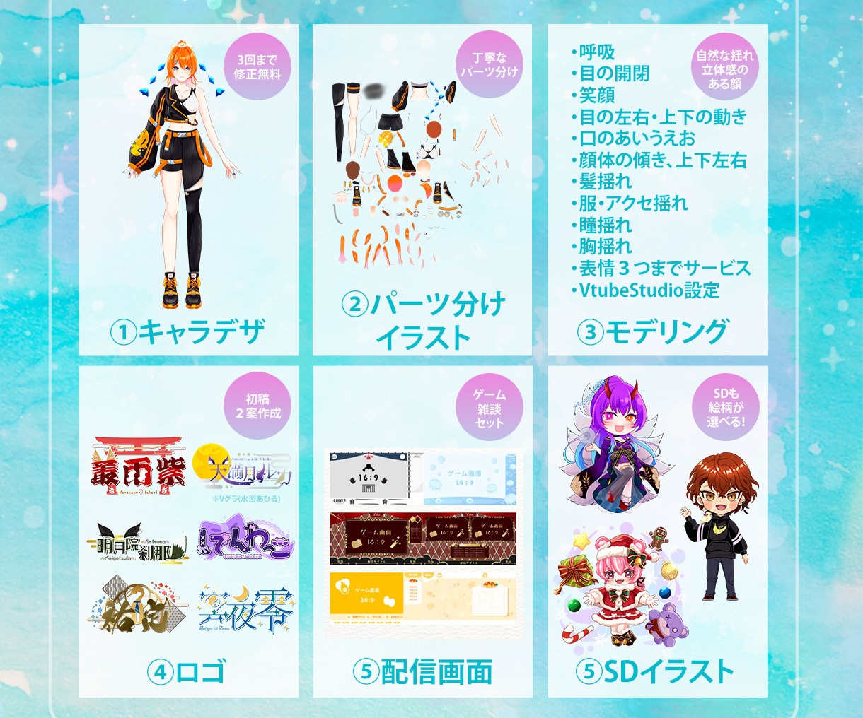 自然な動きでVtuberのLive2D制作します すぐに配信を始められるデビューセットあり！サポートも充実！ イメージ3