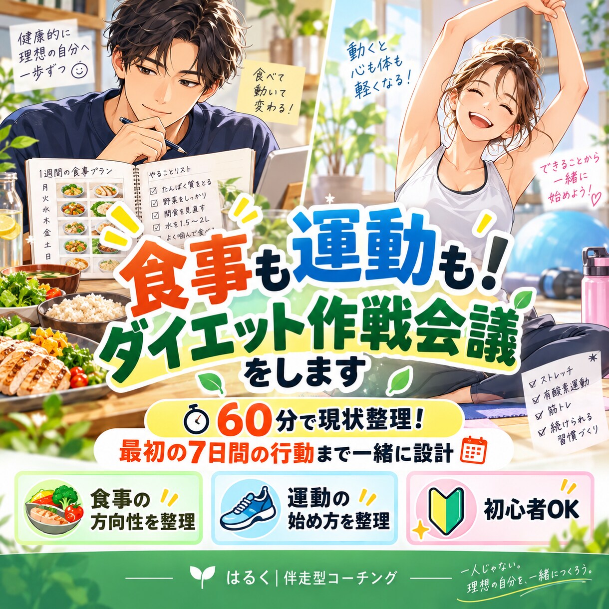 食事も運動も！ダイエット作戦会議をします 60分で現状整理！最初の7日間の行動まで一緒に設計 イメージ1