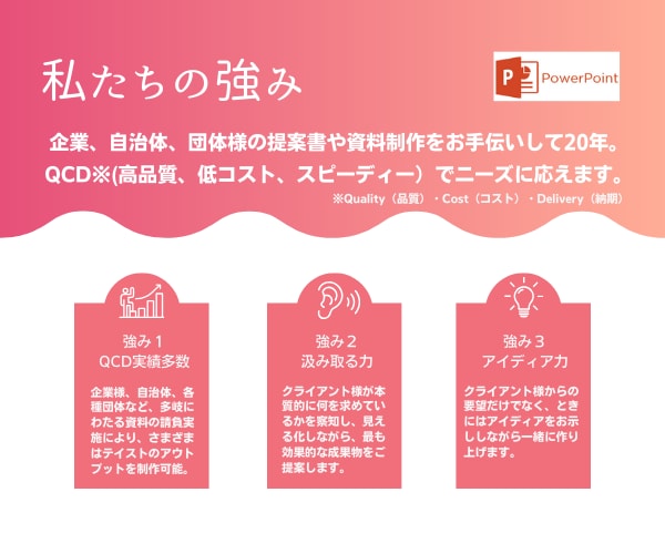 分かり易くセンスの良い、伝わるパワポ資料を作ります 品質、スピード、価格重視！パワポで作る資料作成ならおまかせ！ イメージ2
