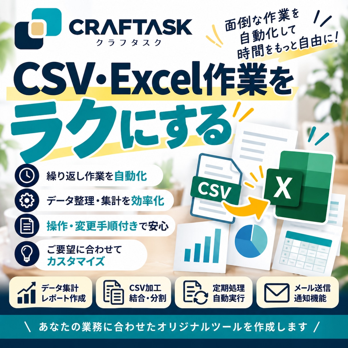 Excel・CSVの面倒な作業を自動化します 操作・変更手順付きで、使い続けられるツールをお届けします イメージ1