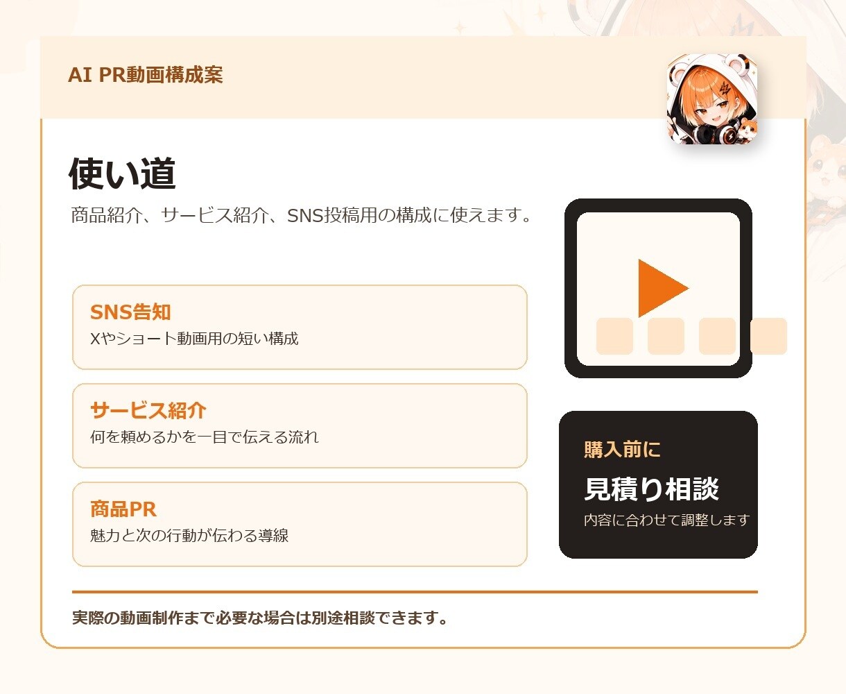 AIでPR動画の構成案を作ります 動画を作る前の設計図を整理します イメージ3