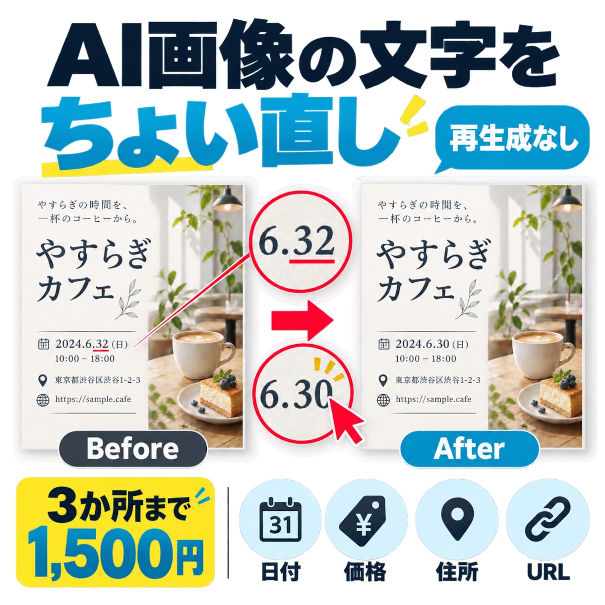AI画像の文字化け・誤字をピンポイントで直します AI再生成なし。気に入った画像はそのまま残します イメージ1