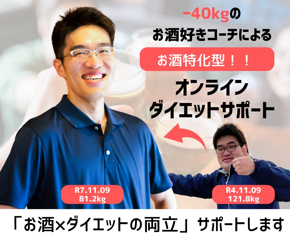 お酒×ダイエットの両立を、全力でサポートします 酒好きコーチによる「お酒特化」のダイエットサポートです！ イメージ1