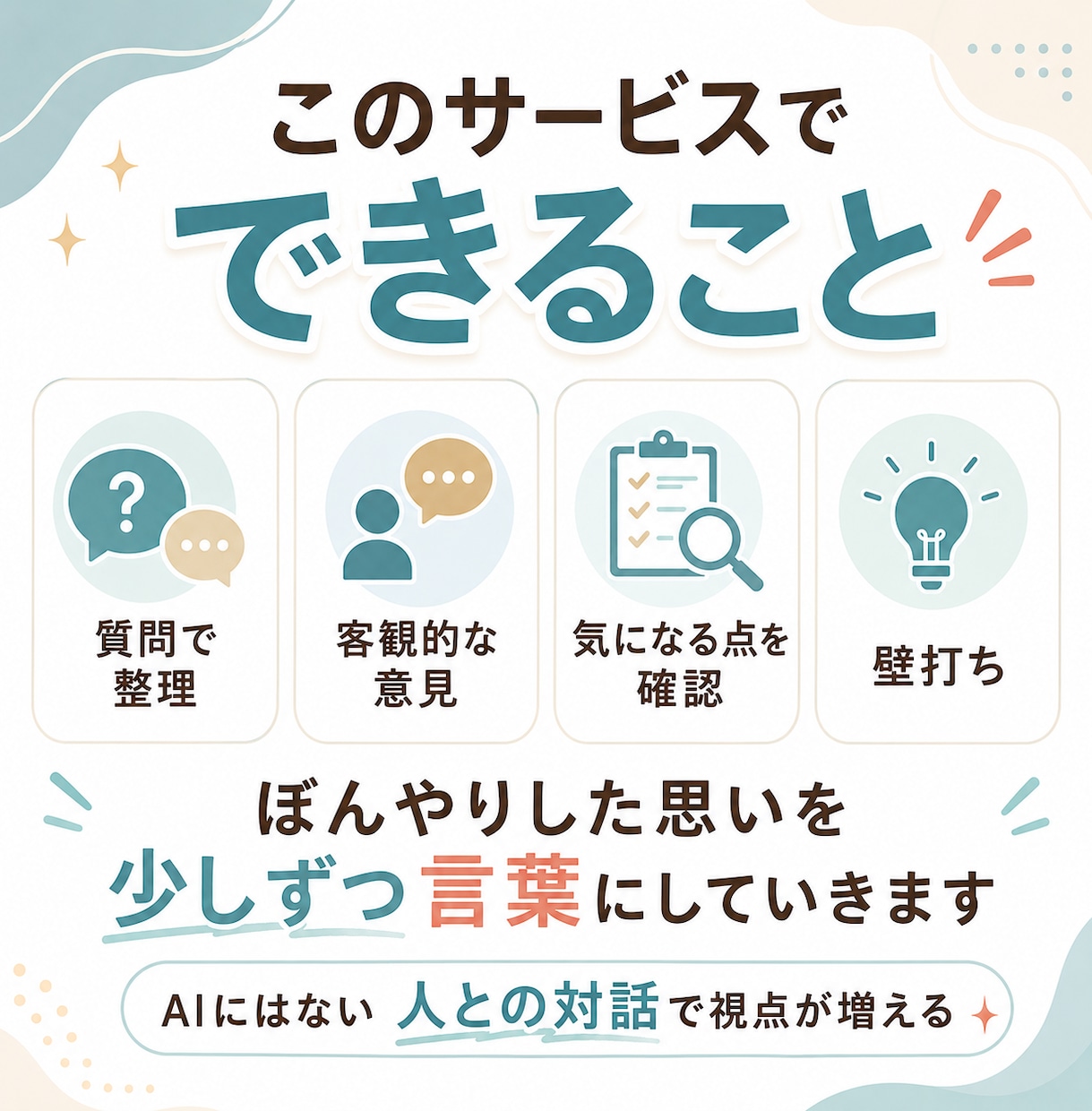質問をしながら考えの整理をお手伝いします 話しながら頭の中を整理する対話時間に⭐ イメージ4