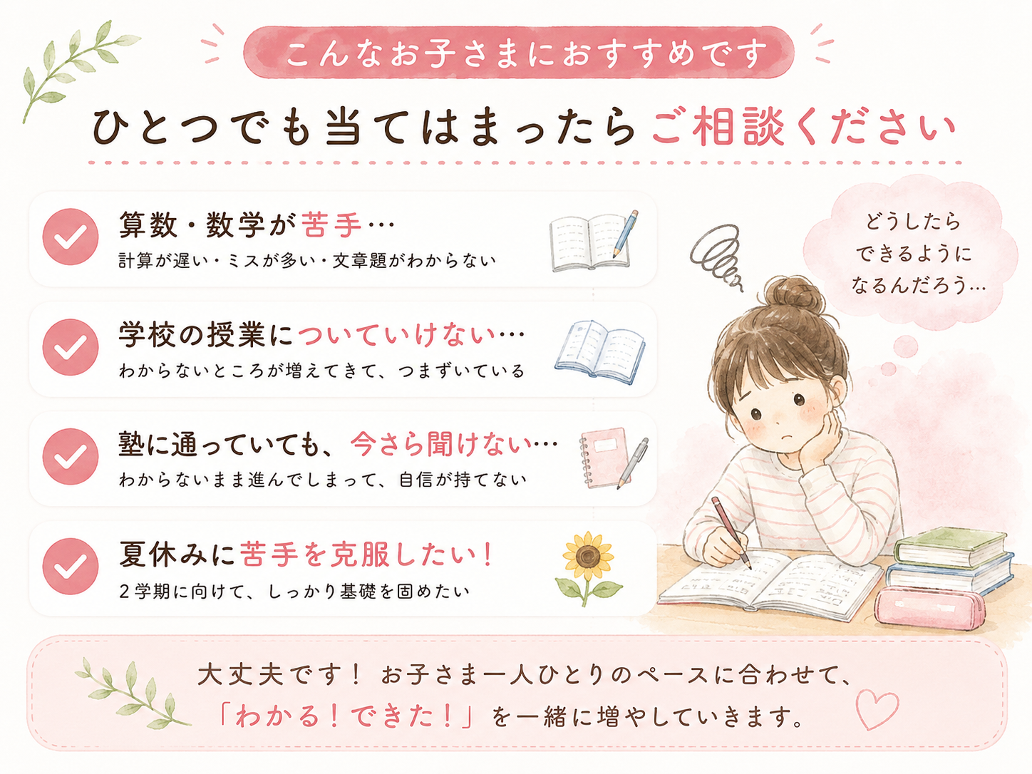 小中学生の苦手な算数を基礎から教えます 一人ひとりに合わせて苦手を基礎から克服！ イメージ2