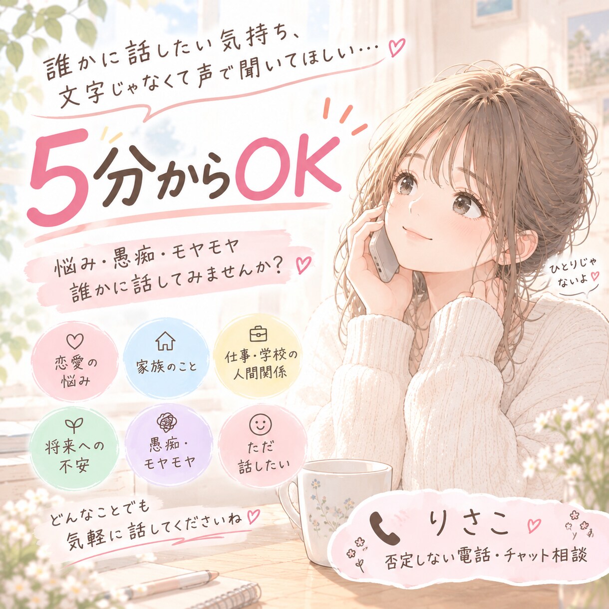 5分から◎「ちょっと聞いてほしい」を受け止めます 愚痴・悩み・雑談なんでもOK！ イメージ1