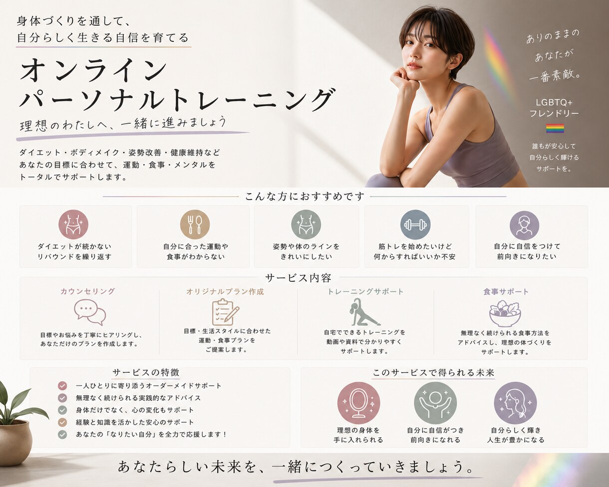 トレーニングを通して、人生を豊かにします 誰かの理想ではなく、あなたらしさを イメージ1
