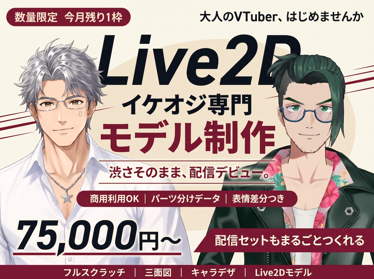 イケオジVtuber｜大人イケメン・渋め・作ります 配信画面/背景/ネームロゴ/離席中/待機中/OP/EDセット イメージ1