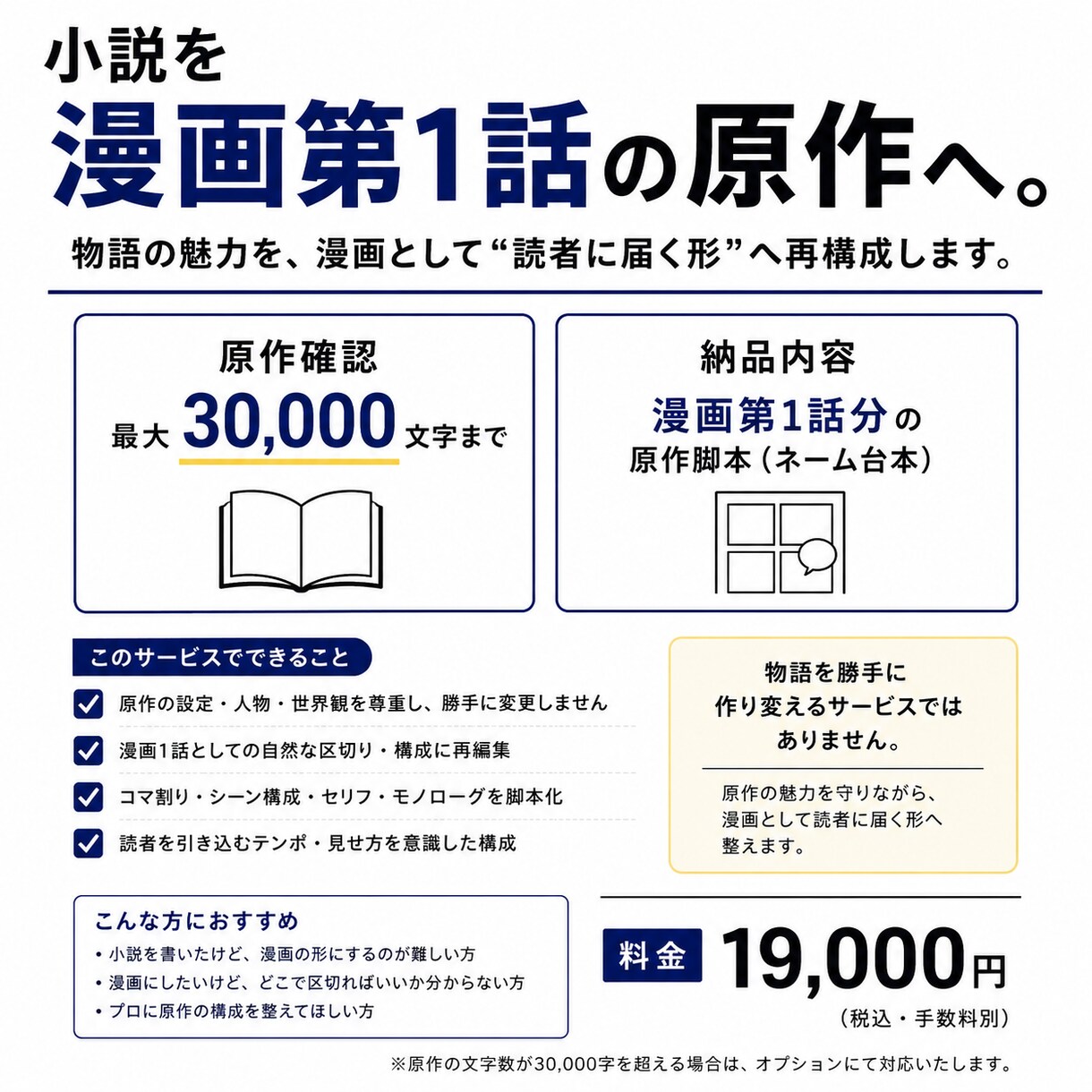 あなたの小説を、物語を変えず漫画原作脚本にします 原作を壊さず、漫画として自然な「一話」を見つけます イメージ1