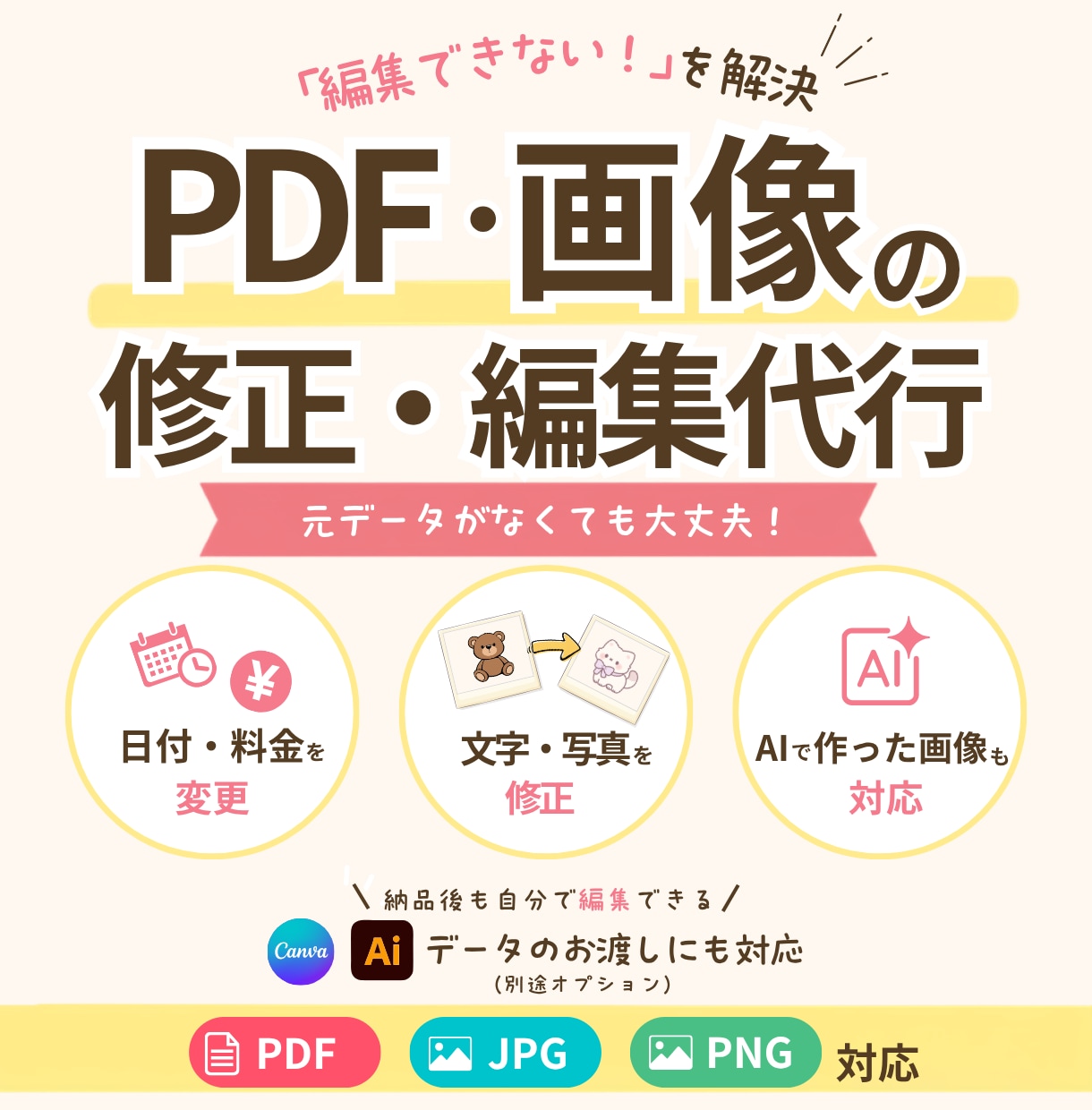 編集できないPDFやAI画像を修正します 元データがなくてもOK！ちょっとした修正にも対応します イメージ1