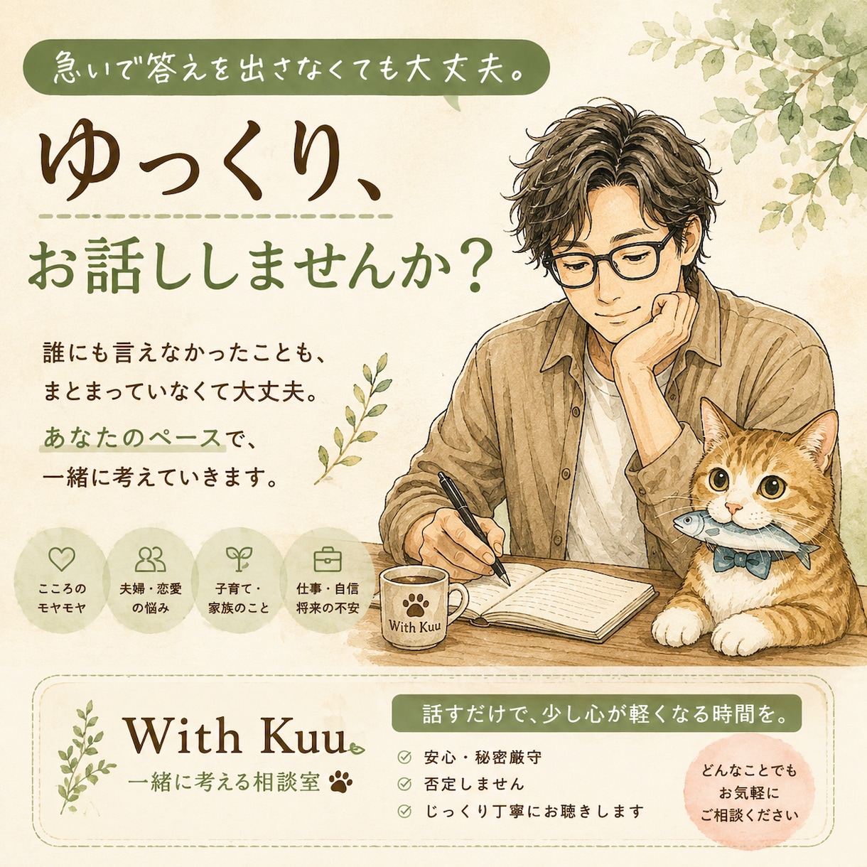 誰にも言えない悩みをゆっくりお聴きします 「答えを急がず、あなたのペースで一緒に整理します イメージ1