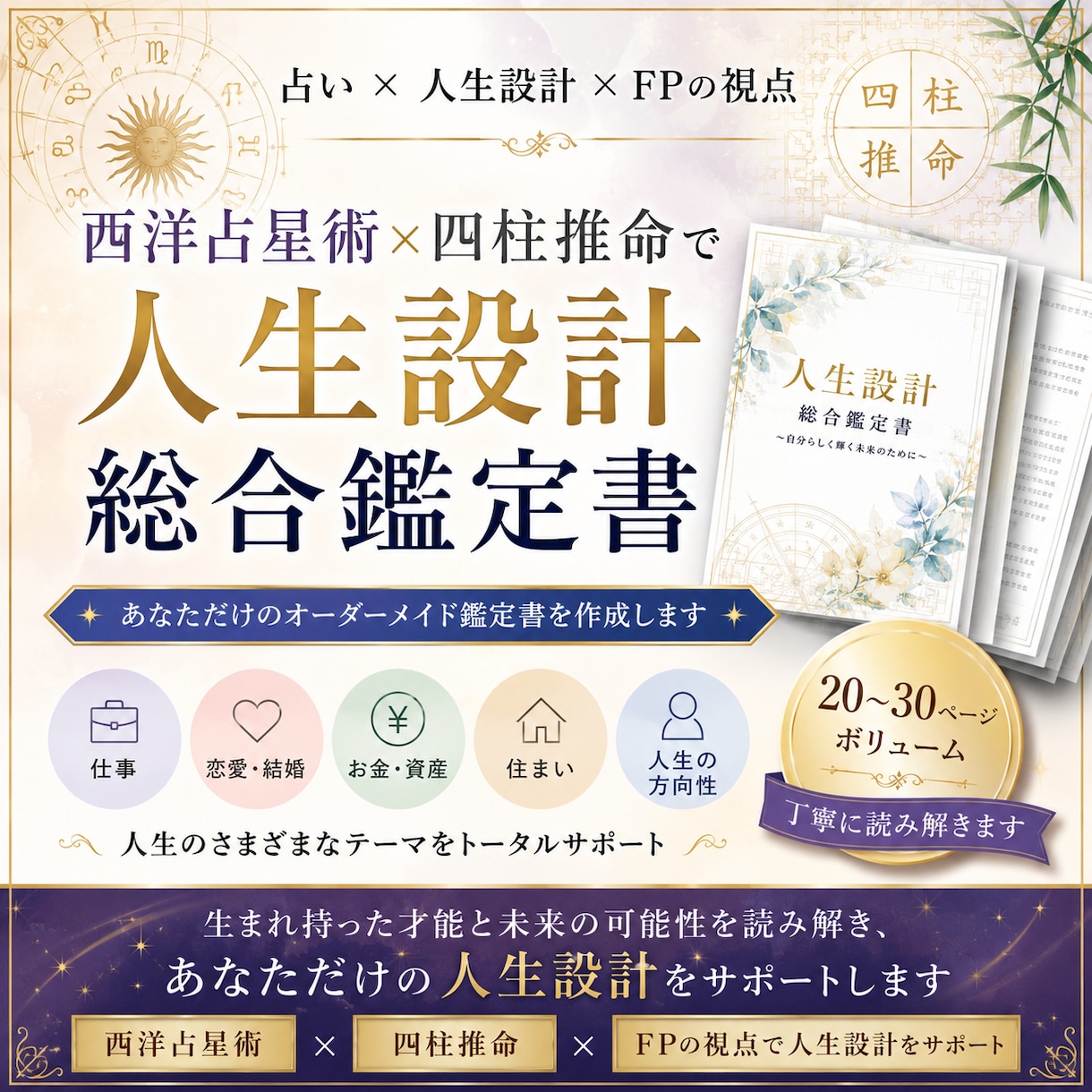 西洋占星術×四柱推命×FP目線で鑑定書を作成します オーダーメイド鑑定書｜仕事・恋愛・お金・住まい・人生設計 イメージ1
