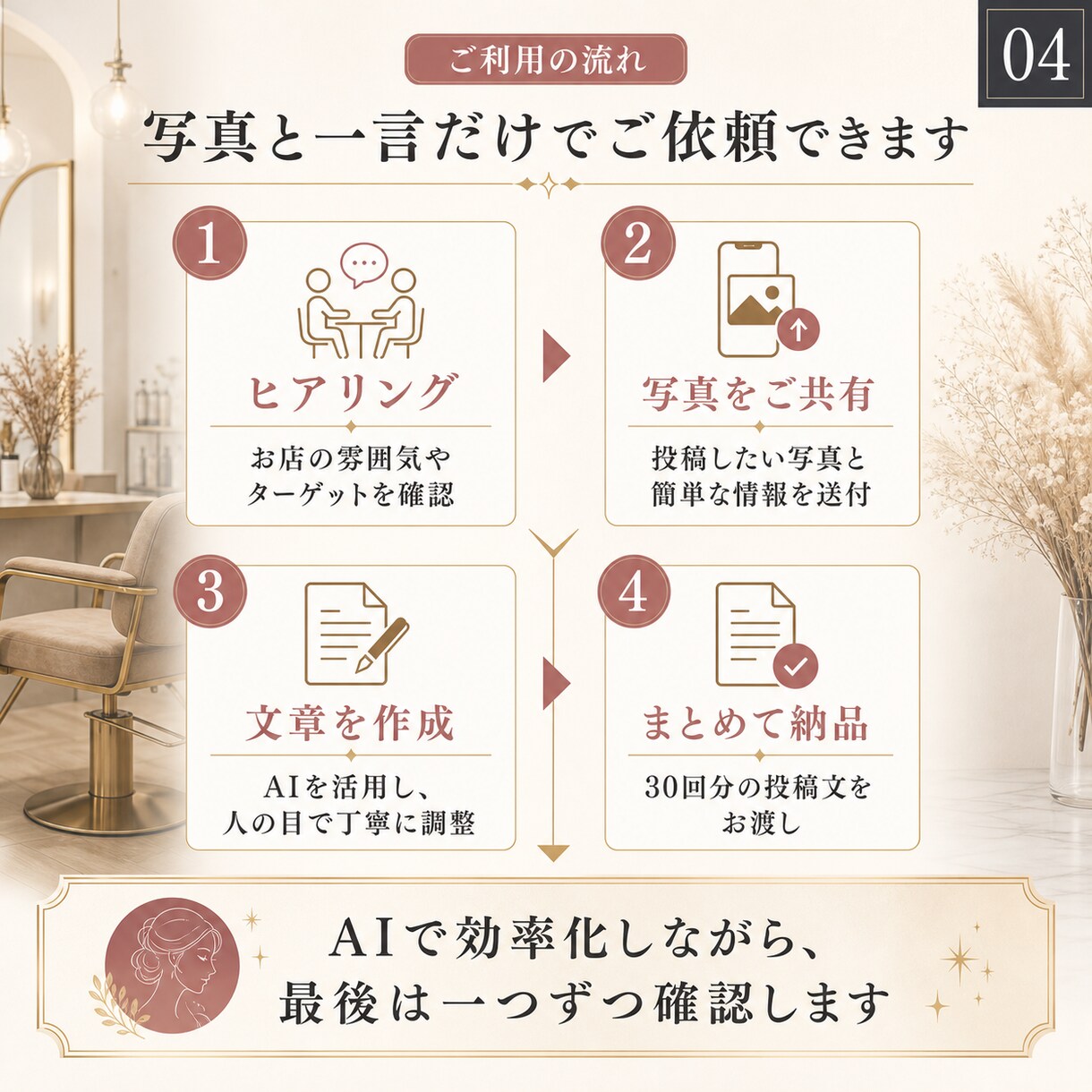 美容師向けSNS投稿文を30日分作成します 集客につながるSNS投稿文を丁寧に作成します イメージ4
