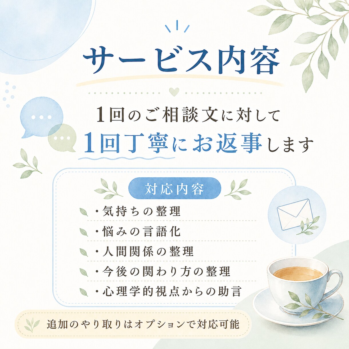 まとまらない心の悩みを1通で整理します 公認心理師・臨床心理士が、気持ち・考え・次の一歩を整理します イメージ2