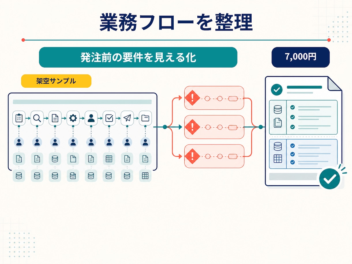業務フローを整理し自動化要件書を作ります 例外や担当分担まで整理し発注前の迷いを減らします イメージ1