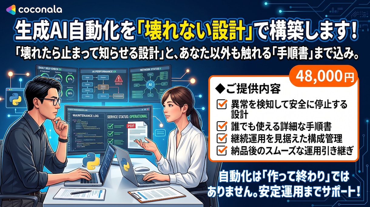 生成AI自動化を壊れない設計で構築します 壊れたら止まって知らせる設計で納品します イメージ1