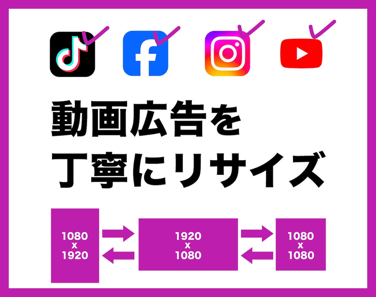 動画広告を丁寧にリサイズ（サイズ変更）いたします 「速くて、丁寧」がモットー。UIの位置まで考慮し対応します イメージ1