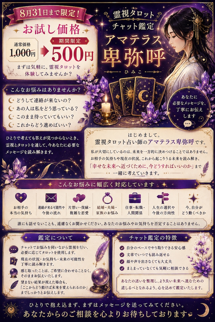 お試し価格！10分チャットし放題で鑑定します 霊感・霊視であなたのお