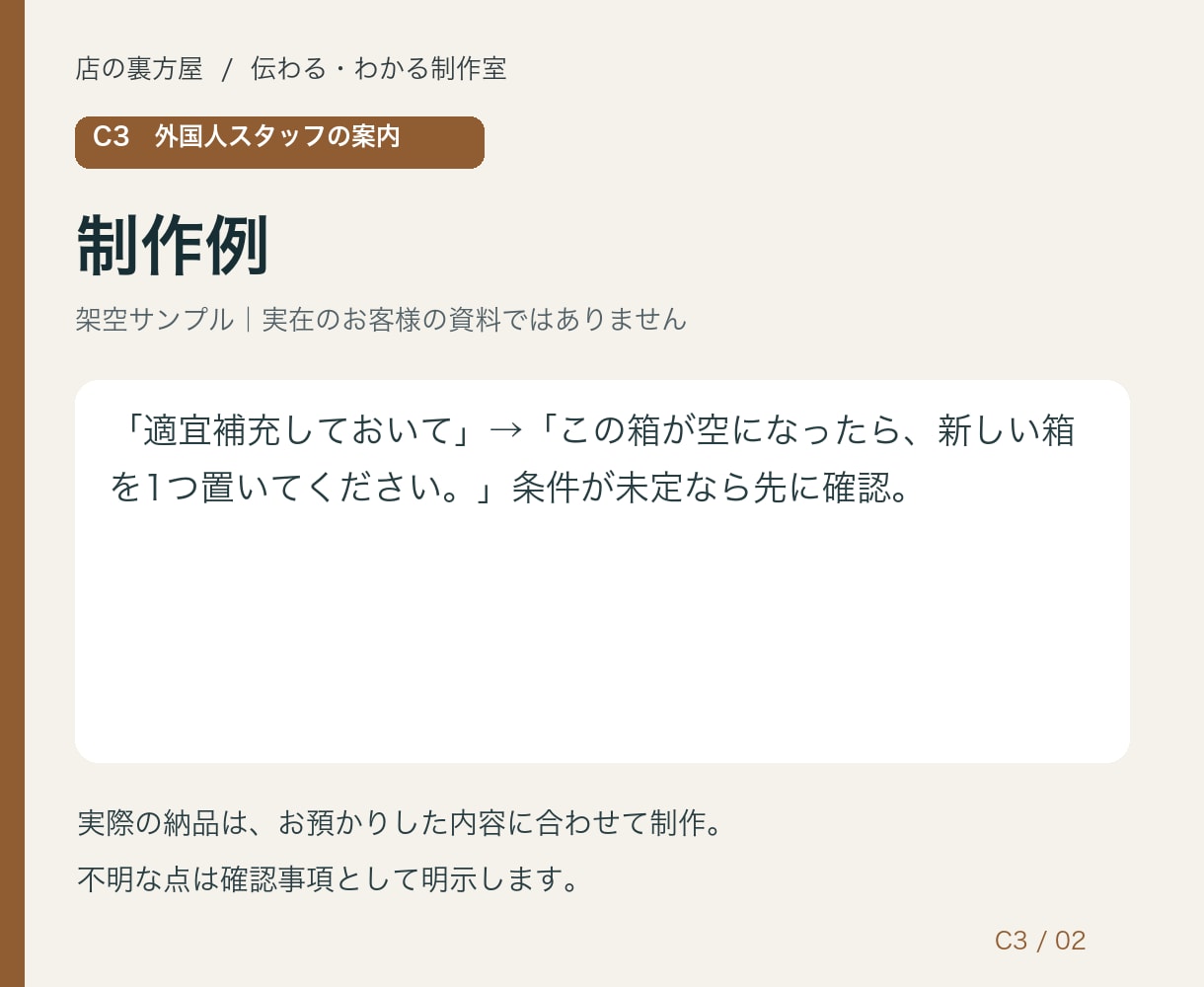 職場の声かけを短い日本語にします 確認・依頼・報告に使える会話カードを作成 イメージ2