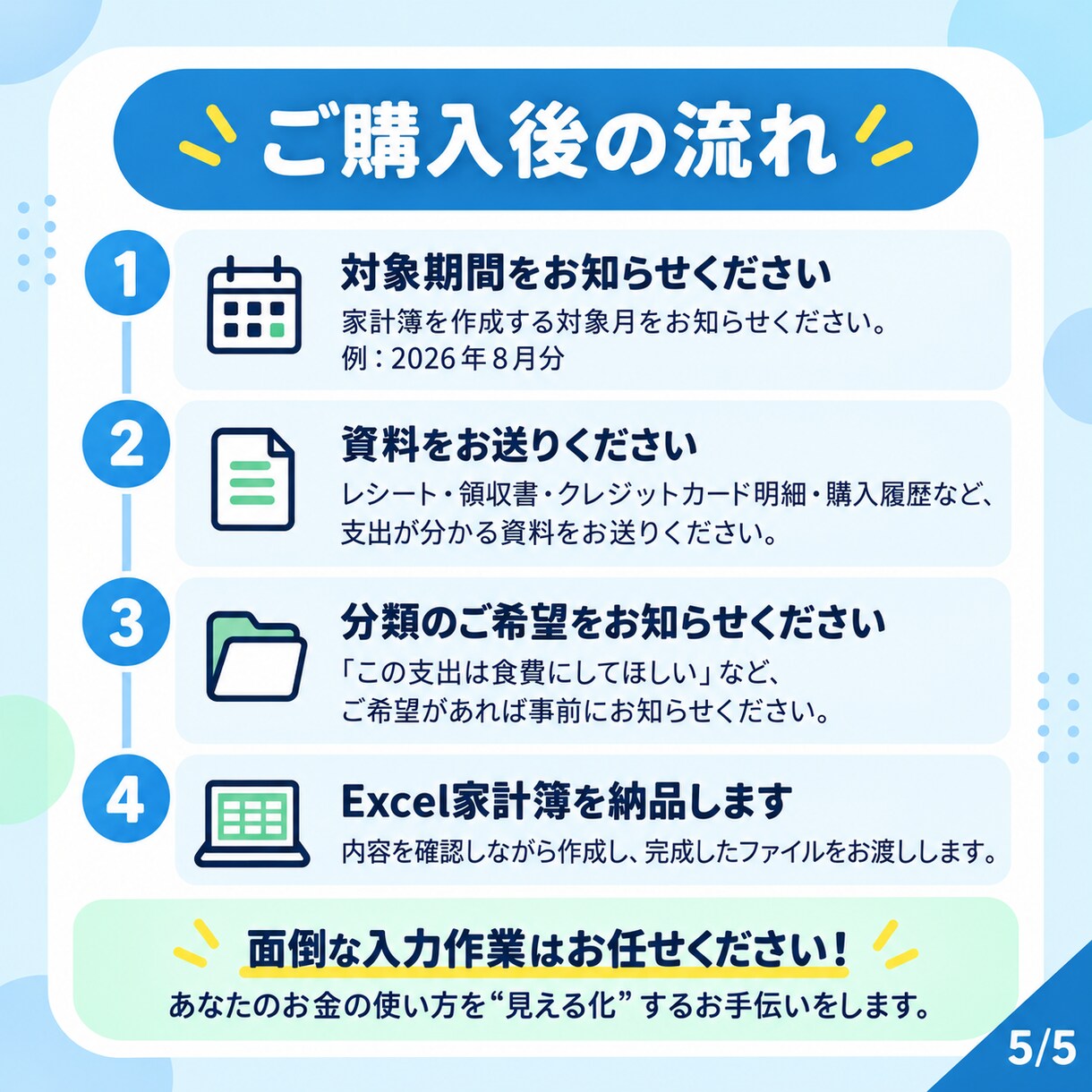 レシート・明細から支出特化型家計簿を作成します 収入・資産の情報は不要。支出だけでお金の使い方を見える化 イメージ5