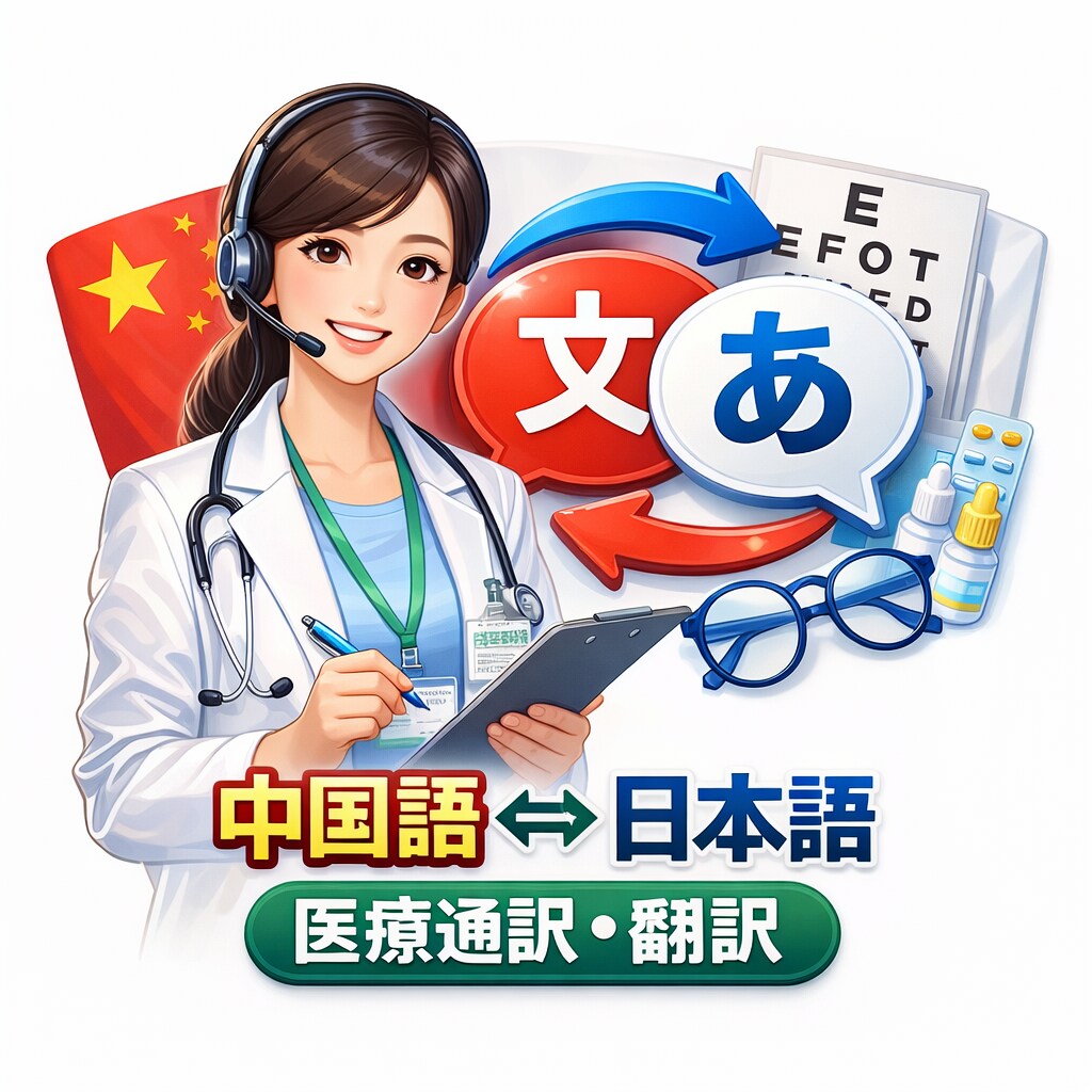 中国語⇔日本語を通訳します　眼科・医療通訳をします 眼科クリニック8年Ｉ中国語翻訳、通訳(HSK6級) イメージ1